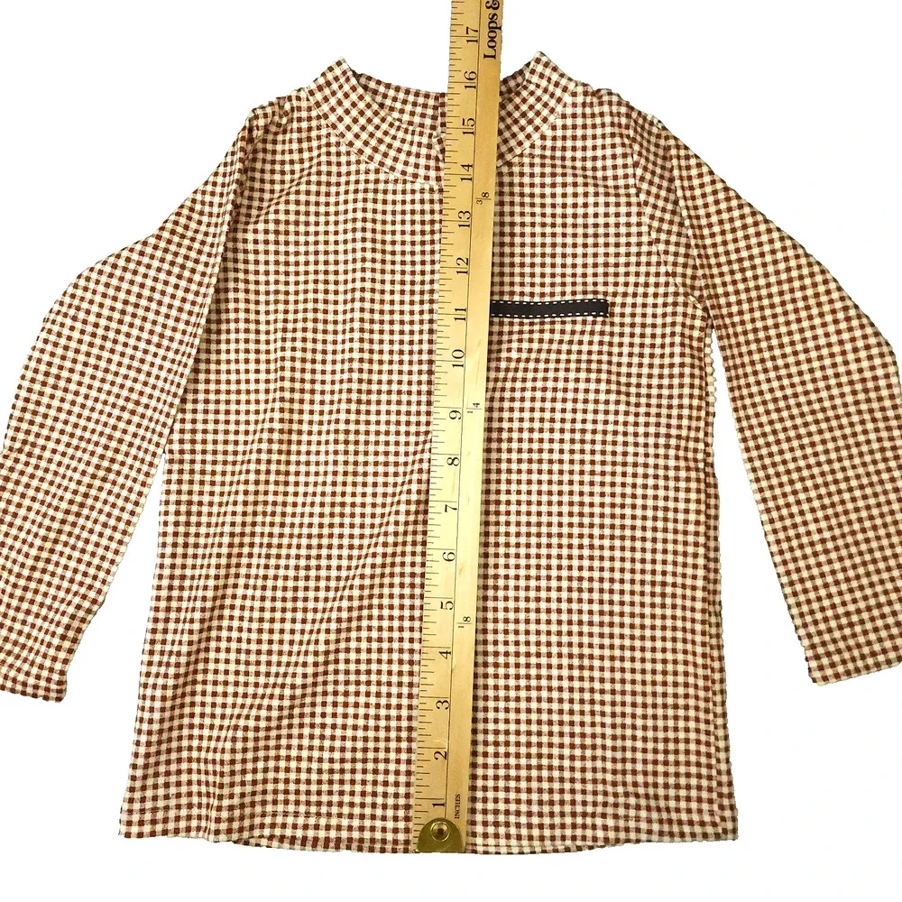 Boys Long Sleeve Brown Gingham Crew Collar 4T No Tag